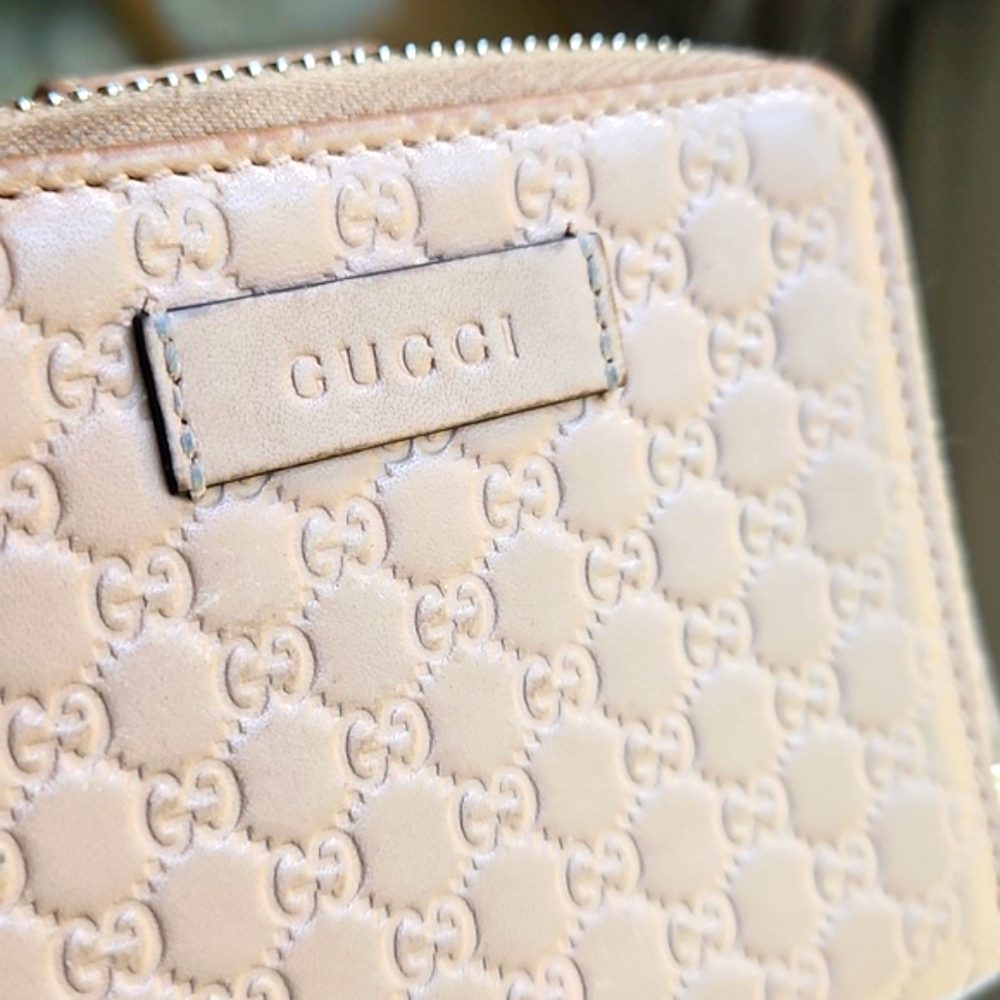 GUCCI GG Micro Guccissima Leather Compact Zip Around Wallet Nude Color - Picture 4 of 16